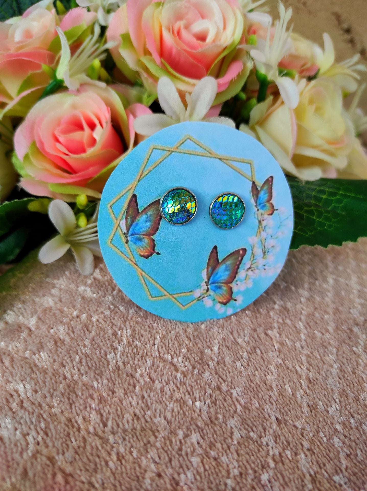 Különleges türkiz sellős druzy fülbevaló